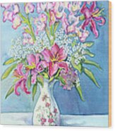 Pink Lillies In A Vase Wood Print