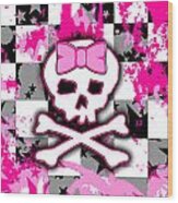 Pink Skull Scene Girl Wood Print