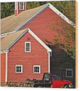 Red Barn - Red Truck Wood Print