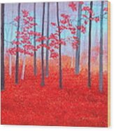 Red Forest Morning Wood Print