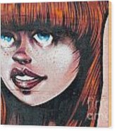 Red Hair Blue Eyes Graffiti Girl Wood Print