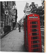 Red Phone Booth Wood Print