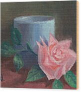 Rose With Blue Cup Wood Print