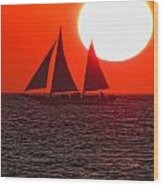 Sailboat Sunset Wood Print