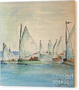 Sailors In A Runabout Wood Print