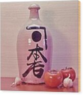Sake Jug With Persimmon And Garlic Wood Print