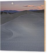 Sand Dune And Moon Death Valley Wood Print