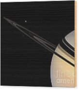 Saturn And Its Moons Wood Print