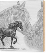 Shadowy Waves - Friesian Horses Art Print Wood Print