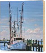 Shrimp Boat At Dock Wood Print