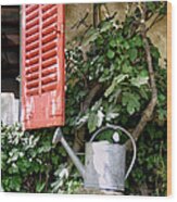 Shutters And Watering Can Wood Print