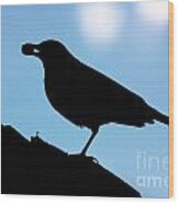 Silhouette Of Blackbird Wood Print
