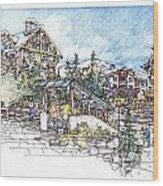 Ski Village Wood Print