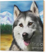 Smiling Siberian Husky  Painting Wood Print by Michelle Wrighton