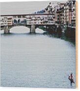 Stand Up Paddler Arno River Florence Wood Print