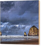 Stormy Clouds In Cannon Beach Wood Print