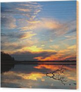 Sunset Over Calm Lake Wood Print