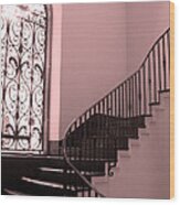 Surreal Pink And Black Stairs - Architectural Staircase Window And Stairs Wood Print