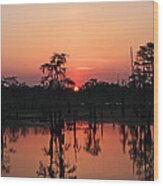 Swamp Sunset Wood Print