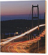 Tacoma Narrows Bridges Flowing Light Wood Print