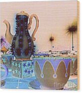 Tea Pot And Cups Ride With Inverted Colors Wood Print