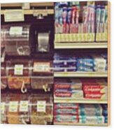 Toothbrushes Next To Candy. #america Wood Print