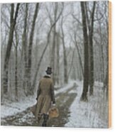 Victorian Gentleman Walking Through Woods Wood Print