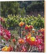 Vineyard And Roses Wood Print