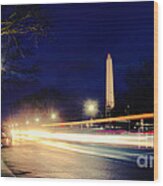 Washington Monument On A Rainy Rush Hour Wood Print