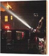 Water On The Fire From Pumper Truck Wood Print