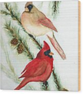 Winter Cardinals Wood Print