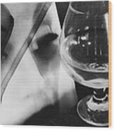 Woman Looking Through Glass Version 1 Wood Print