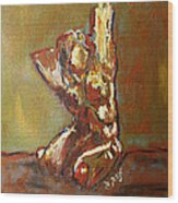 Yellow Orange Expressionist Nude Female Figure Statue Coming Alive Bold Anatomy Painting Wood Print
