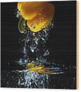 Yellow Pepper Escapes From Water Wood Print