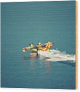 Aircraft Firefighter Take Water In The Sea #1 Wood Print