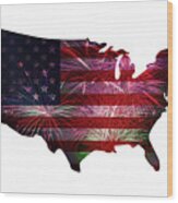 American Flag With Fireworks Display #1 Wood Print