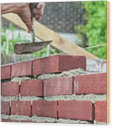 Bricklaying With Trowel Wood Print