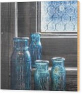Bromo Seltzer Vintage Glass Bottles Wood Print