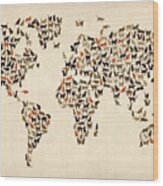 Cats Map Of The World Map Wood Print