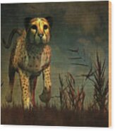 Cheetah Hunting During The African Night #1 Wood Print