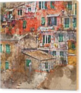 Colorful Homes In Cinque Terre Italy #1 Wood Print
