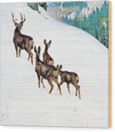 Deer In Snow #1 Wood Print