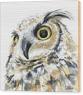 Great Horned Owl Watercolor #2 Wood Print