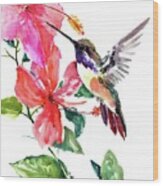 Hibiscus And Hummingbird #1 Wood Print