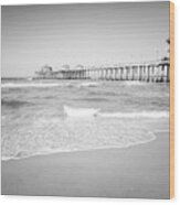Huntington Beach Pier Black And White Photo #2 Wood Print