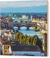 Impressions Of Florence - Arno River And The Bridges From Above Wood Print