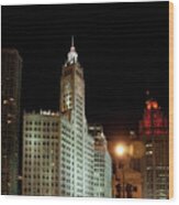 Looking North On Michigan Avenue At Wrigley Building Wood Print