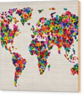 Love Hearts Map Of The World Map Wood Print