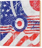 Mod Roundel American Flag In Grunge Distressed Style #2 Wood Print
