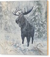 Moose In Winter Wood Print